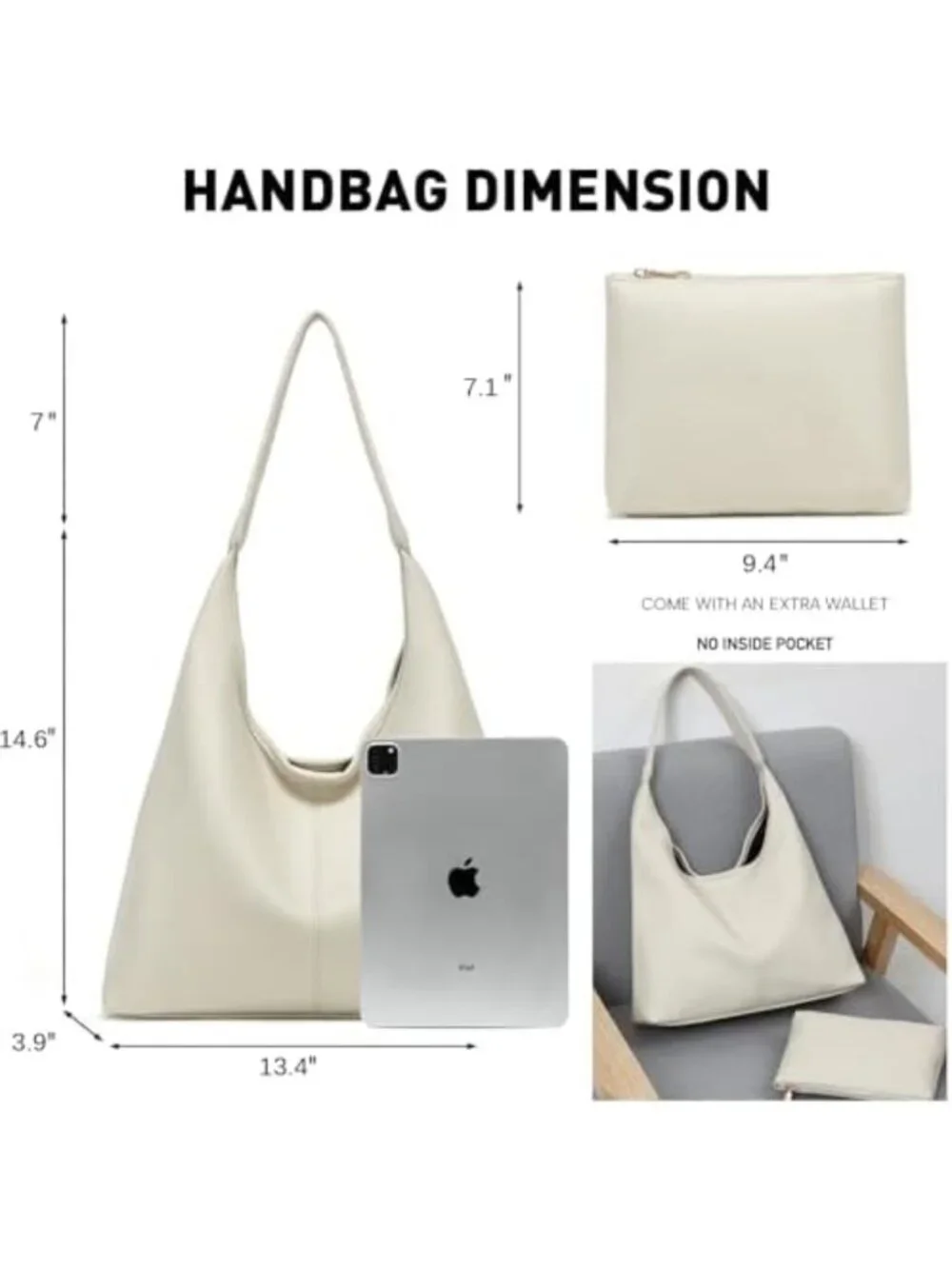 Soft Slouchy Hobo Tote Bag for Women - Stylish PU Leather Shoulder Purse for